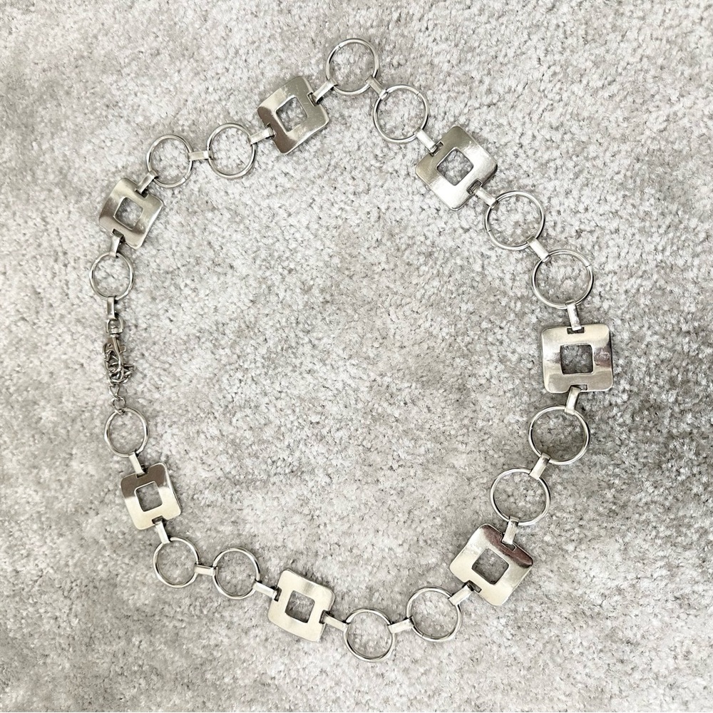 Women's Chain Belt Silver Tone Metal Chain Featuring Square and Circle Links GUC